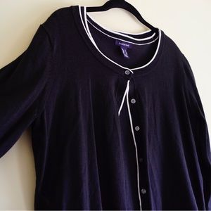 Land’s End Navy and White Cardigan and Shirt Set, Size L